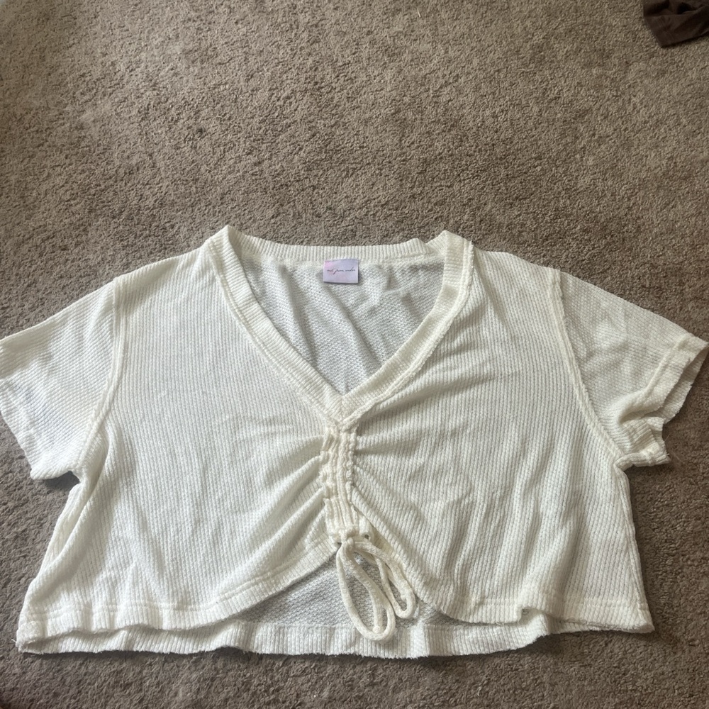 Urban Outfitters Cream Tie Front Crop T-Shirt